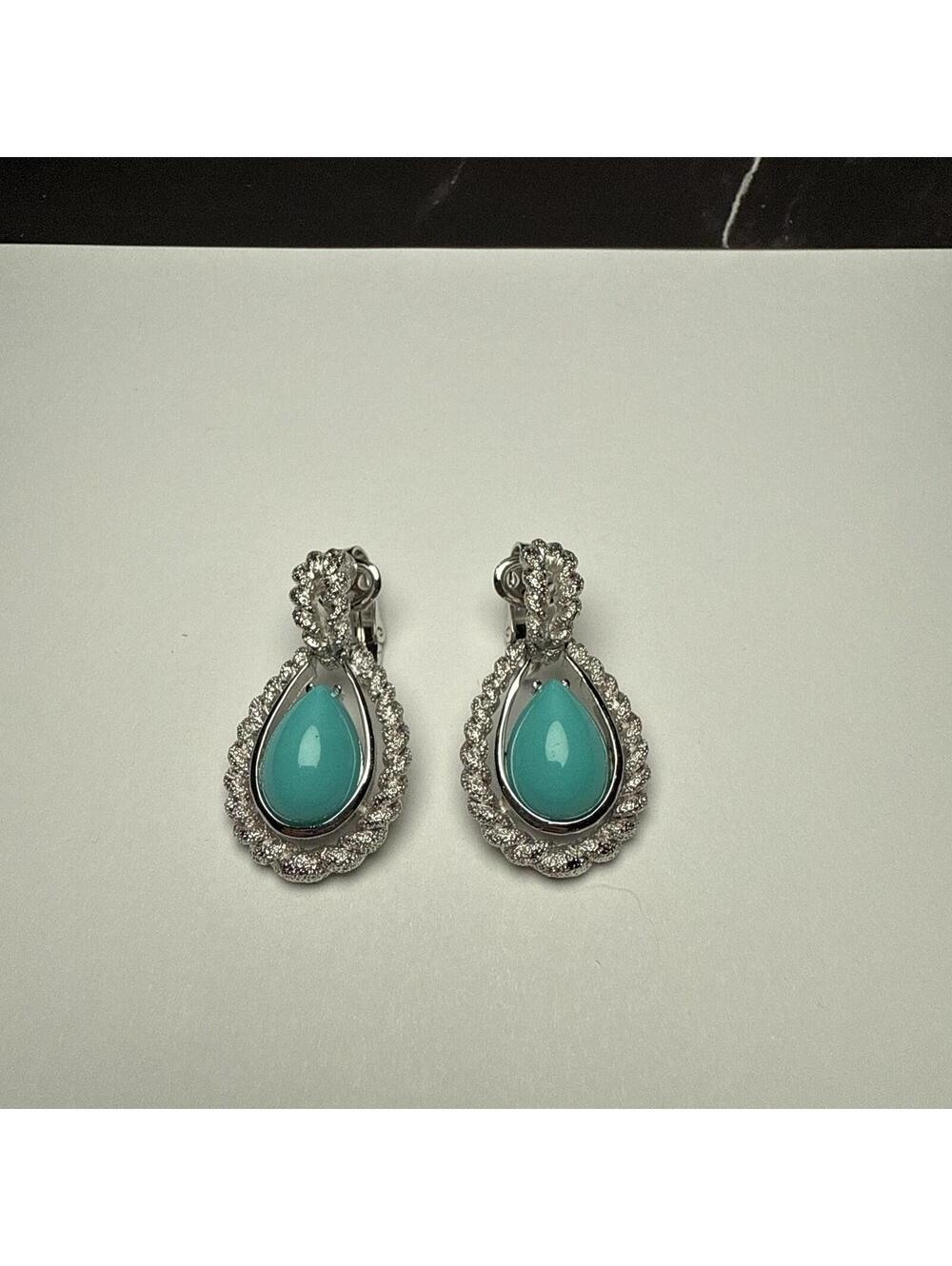 Avon Silver Tone Blue Teardrop Dangle Drop Clip On Signed Clip-on